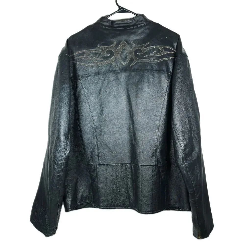 Wilsons Men's VTG Cafe Racer XL Black Leather Geometric Zip Moto Biker Jacket